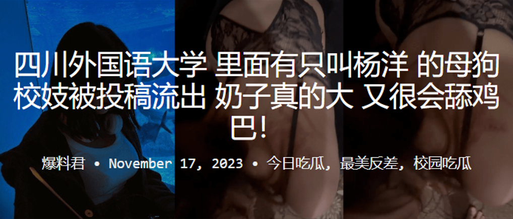 川外校妓杨洋：爆乳母狗投稿流出，口活舔到鸡巴爆炸